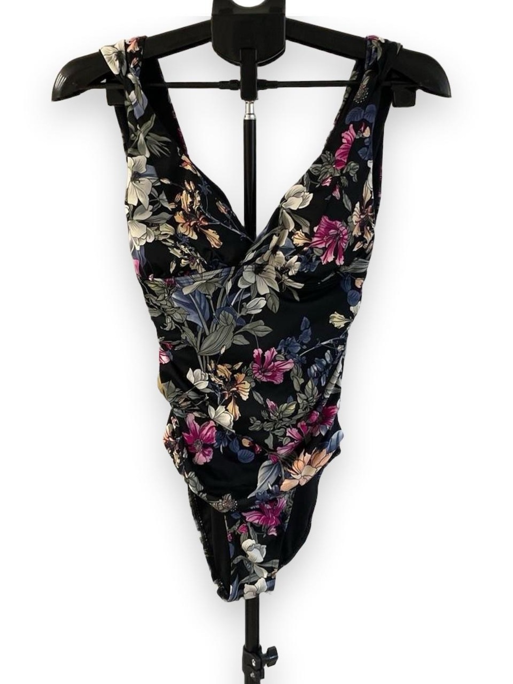 Time and Tru Black Floral V-Neck Bodysuit